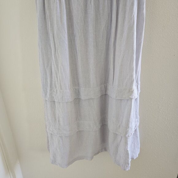 Calvin Klein Maxi Dress Sz 14 Blue Striped Linen Tiered Sleeveless A-Line - Picture 14 of 15